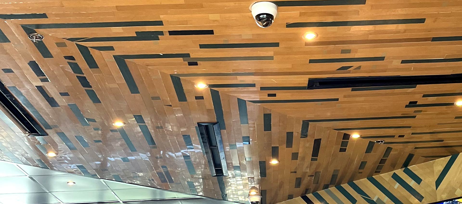 repurposed gym flooring ceiling