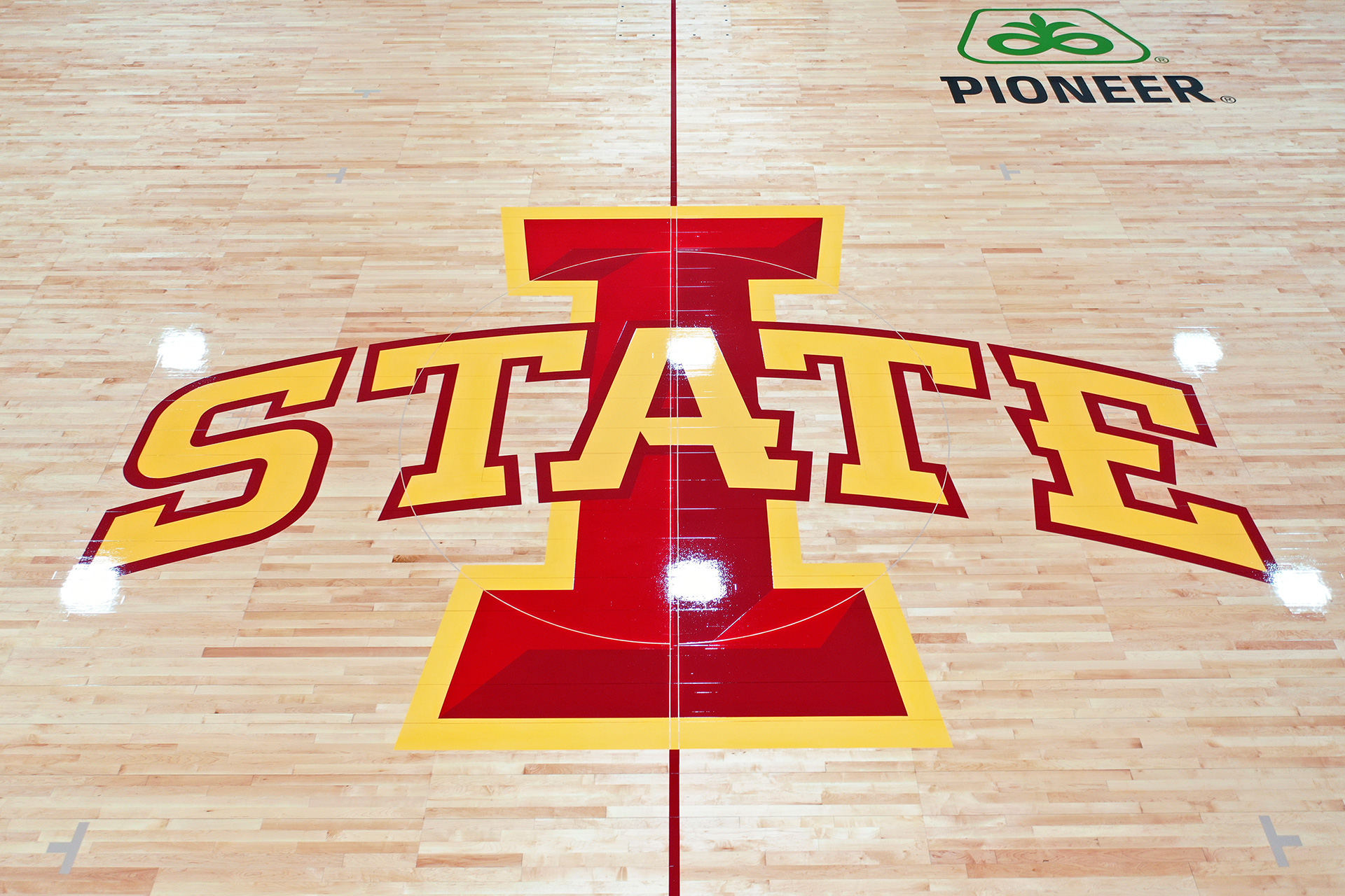 Iowa State University portable court center logo.