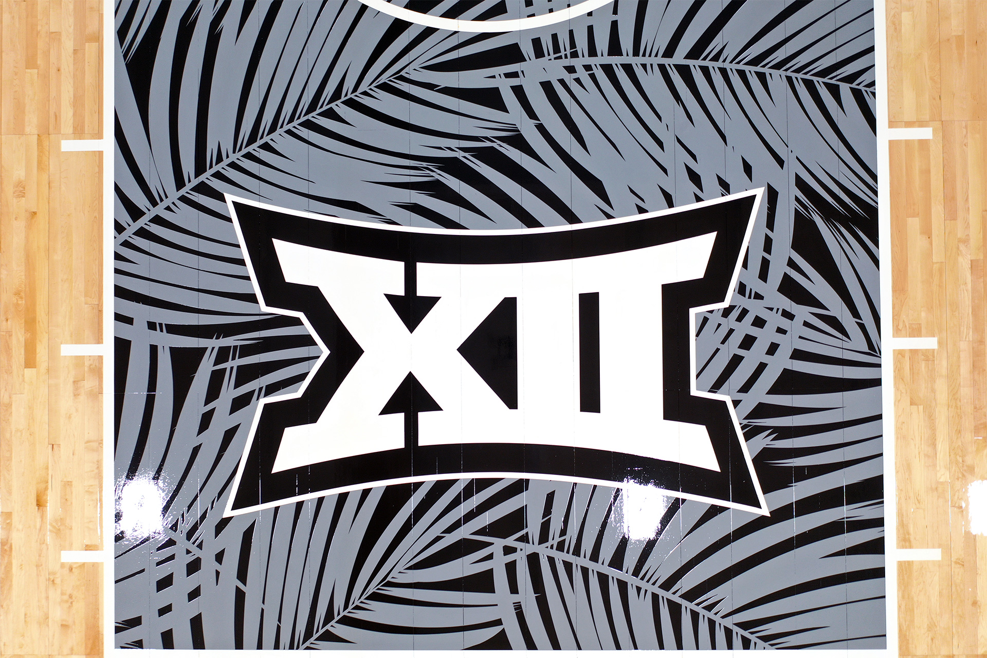 Painted lanes featuring palm-leaf pattern. Big 12 conference.