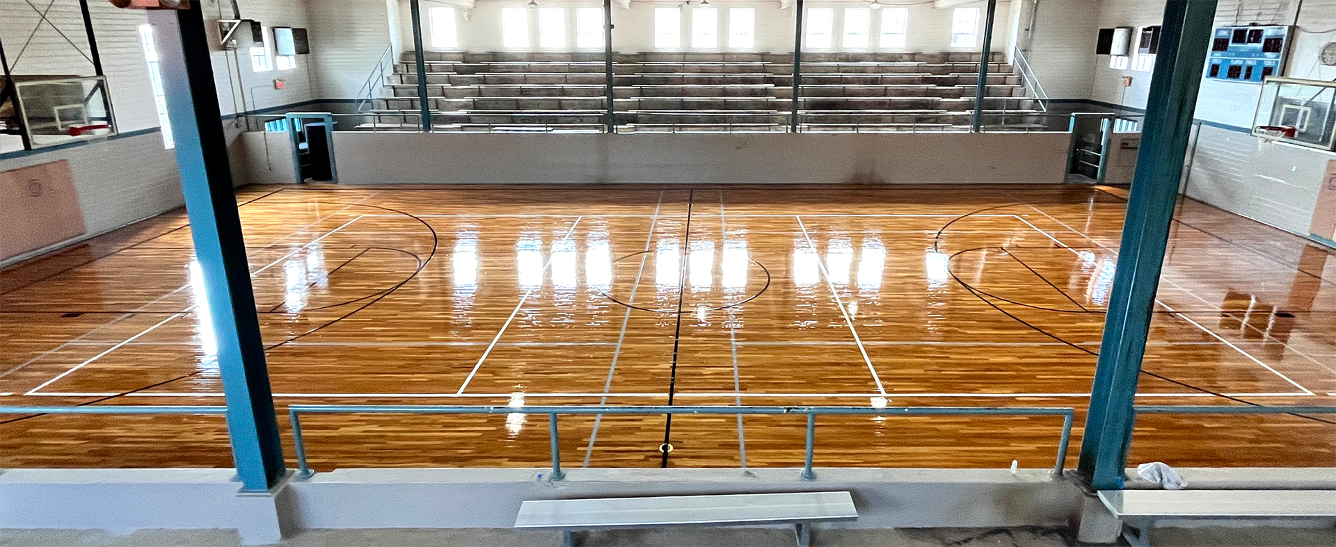 basketball court: front porch of the school
