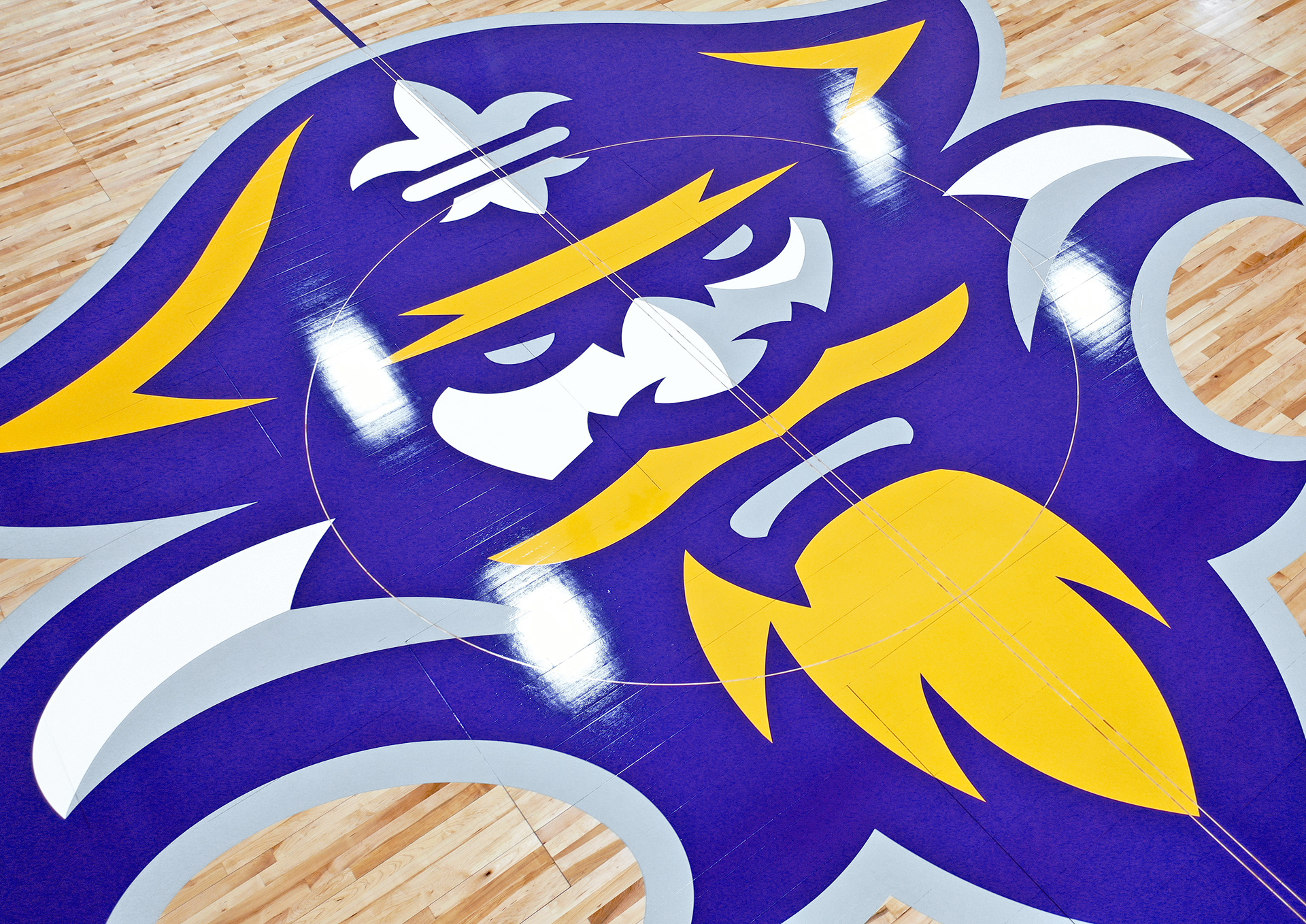 LSU-NO Privateers New Center Logo Basketball court